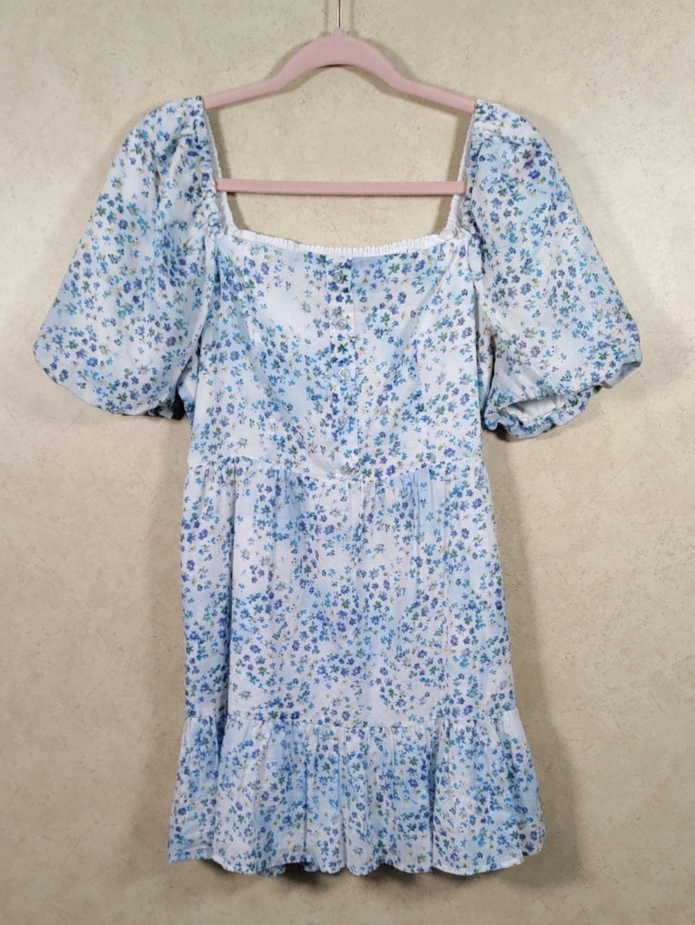 H153 BB Dakota Steve Madden Blue Floral Puff Sleeve Mini Dress M